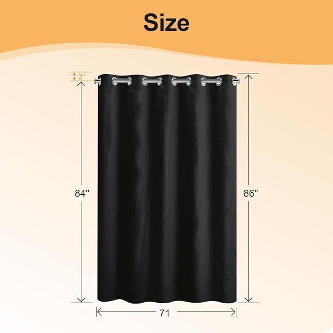 River Dream Extra Long No Hook Shower Curtain with Snap in Liner, Cotton Blend Shower Curtains for Bathroom, Hotel Grade, Water Repellent, Black, 71" Wx86 L