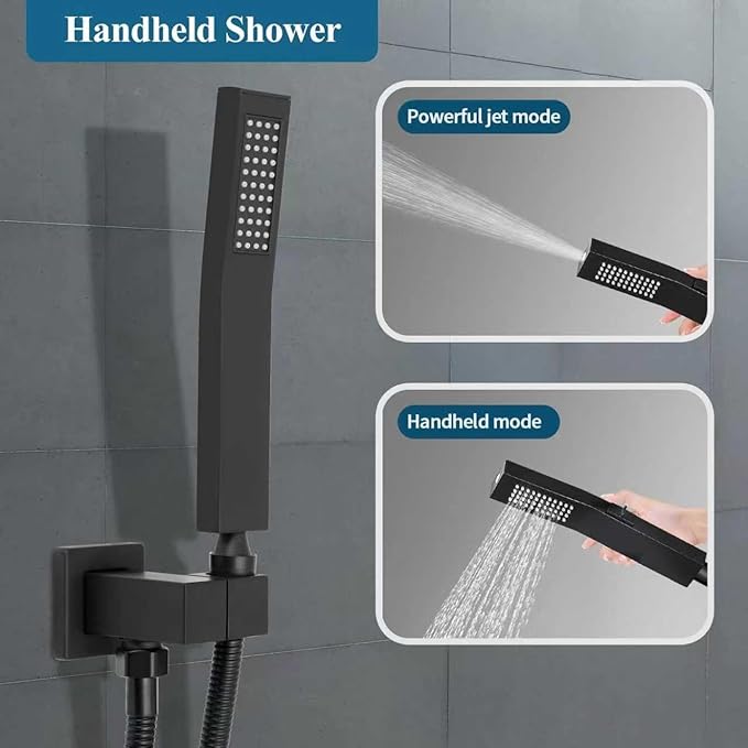 12 Inch Shower Head Set With Valve, Shower Faucet Set With Tub Spout, Rain Shower System, Black Shower Head And Handle Set, Ceiling Mount Shower Trim System
