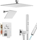 Shower Faucet Set Polished Chrome Shower System, Ceiling Mount 10 Inch Shower Head With Wall Mount 6 Inch Shower Head and 2 in 1 Handheld Spray, Push Button Diverter Shower Valve Trim Kit