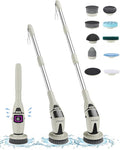 Electric Spin Scrubber Cordless Shower Cleaning Brush with 10 Replaceable Heads Powerful IPX7 Waterproof Bathroom Cleaner 3 Speeds Detachable Long Handle Voice Broadcast for Floor Car Kitchen