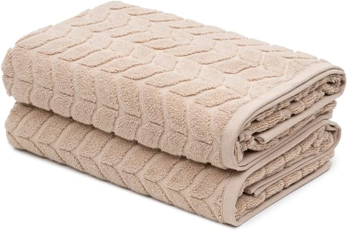 BAGNO MILANO Turkish Cotton Ultra-Soft Plush Absorbent Quick Dry Bathroom Towel Set, Made in Turkey (Sand Beige, 2 pcs Bath Towel Set)