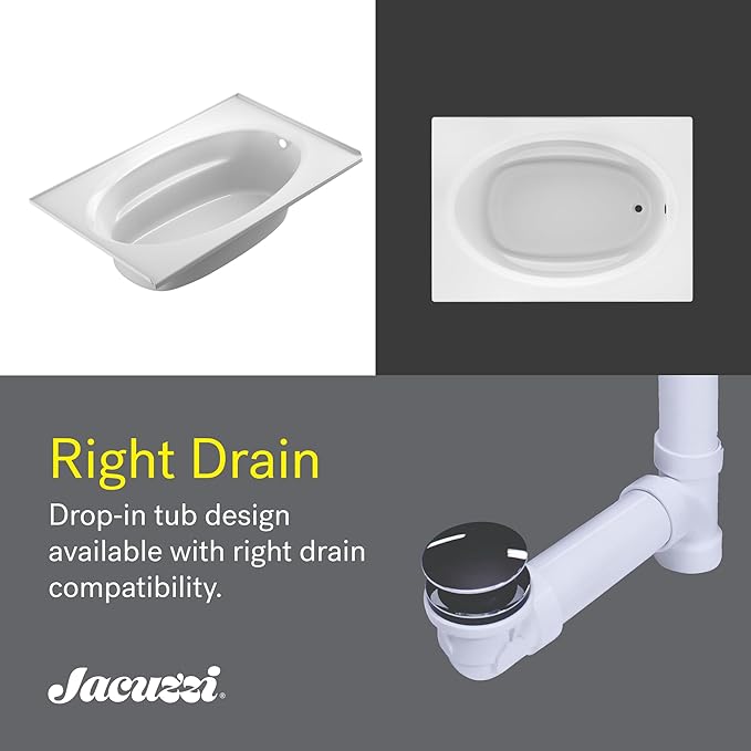 Jacuzzi SIGNATURE Acrylic Drop-In Bathtub, Soaking Sanctuary, Slip Resistant, Right Drain Placement, 72" (L) x 42" (W), Oval In Rectangle, 3-Tile Flange, Oyster