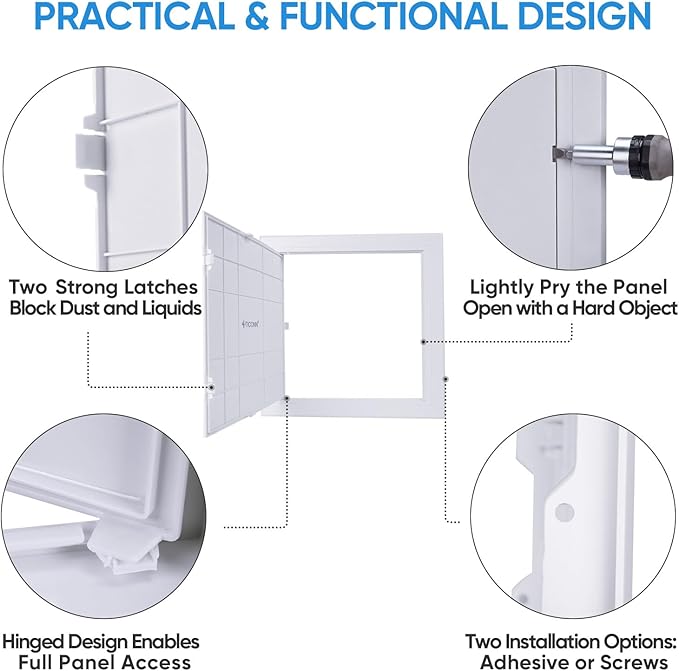 TICONN Access Panel for Drywall, 10 x 10 Inch ABS Plastic Wall Hole Cover Access Doors, Easy Install Plumbing Wall Panel for Drywall, Ceiling, Wiring and Cables