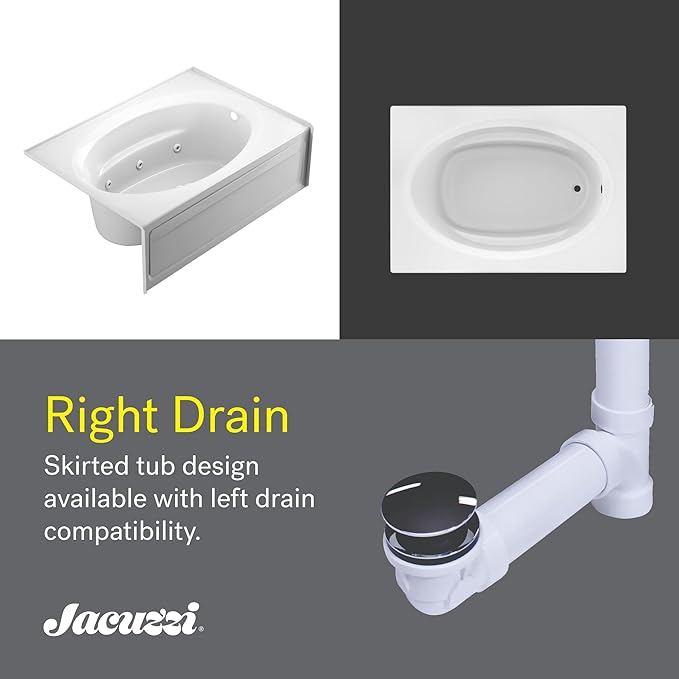 JACUZZI SIGNATURE Acrylic Skirted Soaking Bathtub, Slip Resistant, Right Drain Placement, 60” (L) x 42” (W), Oval in Rectangle Design, White