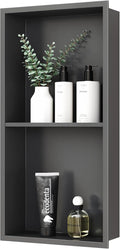 Stainless Steel Shower Niche 24" X 12", No Tile Needed Wall Niche Double Shelves, Recessed Shower Shelf for Bathroom Storage, Gun Metal
