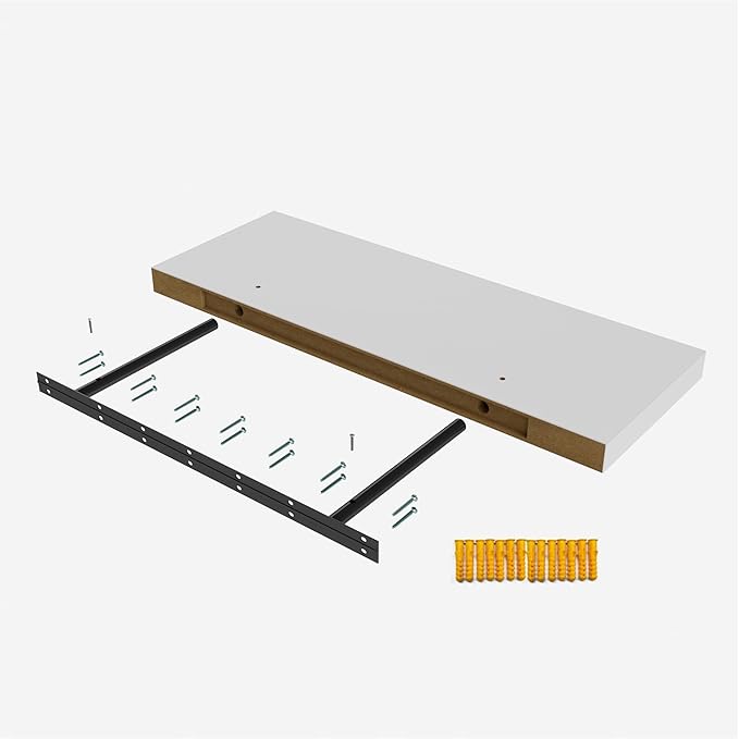 Wall Shelf Set of 3, White Floating Shelves 24 in W x 10 in D x 1 in H, Wooden Floating Wall Shelf with Invisible Brackets for Living Room/Bedroom/Bathroom/Kitchen Storage and Decor