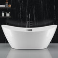 59'' Freestanding Bathtub, Deep Soaking Tub with Non-Slip Base, Acrylic, cUPC Certified Free Standing Tub, Chrome Drain Bath Tub, Modern Tub for Bathrooms, White