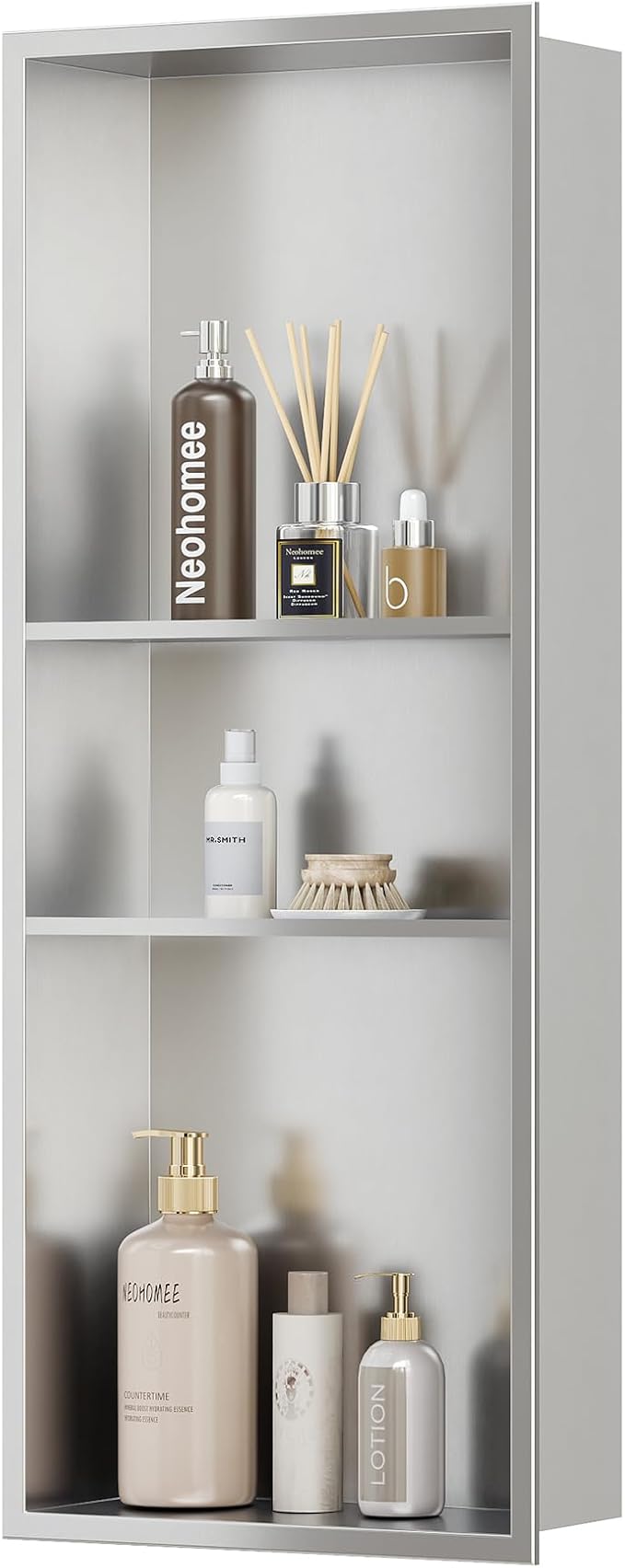 Neodrain 12X30 in Shower Niche, 3 Layers Brushed Wall Niche Stainless Steel Recessed Cubby NO Tile Needed Recessed Niche Shower for Bathroom Storage
