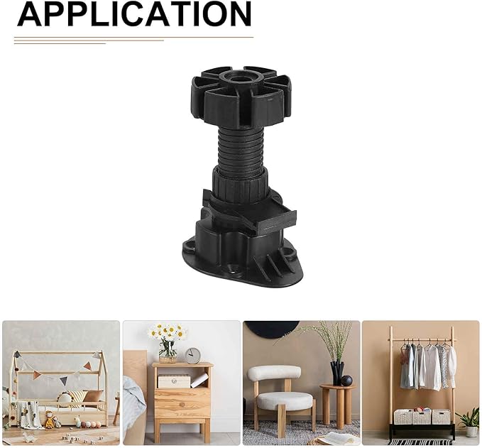60x46mm(LxW) Adjustable Leveling Feet - 4Pack- Good for Furniture - Leveler Support Frame Replacement Legs - Black