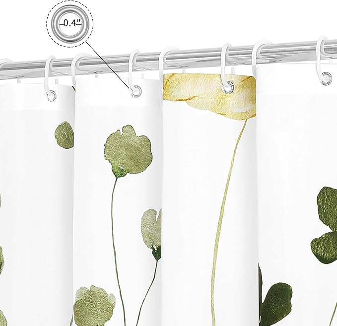 Gibelle Long Shower Curtain 72 x 78, Watercolor Floral Fabric Shower Curtain, Olive Green Beige Flower Decorative Bathroom Shower Curtain Set