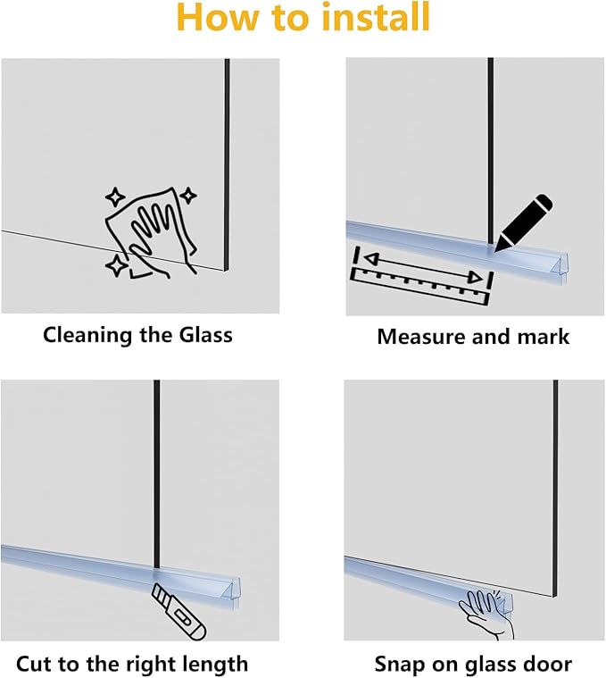 Frameless Shower Door Bottom Seal Strip for 3/8" (10mm) Thick Shower Glass, 36" Long Shower Sweep with Drip Rail, Vinyl Material, Clear - Stop Shower Leaks and Create a Water Barrier
