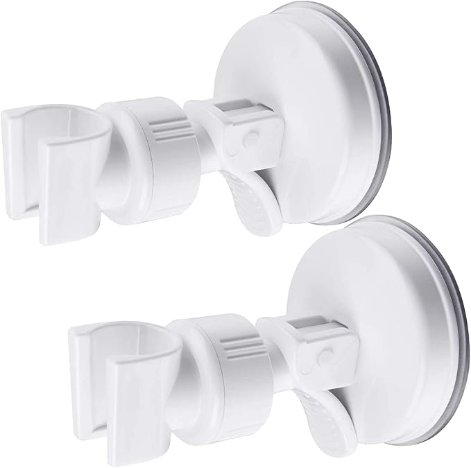 Adjustable Shower Head Holder, Bathroom Suction Cup Handheld Shower Head Bracket, Removable Handheld Showerhead & Wall Mounted Suction Bracket (White Two Packs)