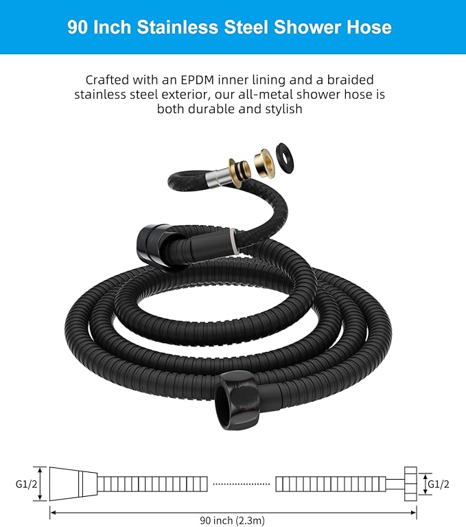 Hibbent All Metal Shower Hose, 90 Inch Stainless Steel Extra Long Shower Hose Replacement, Anti-Twist Flexible Bathroom Handheld Shower Head Hose Extension with Brass Insert & Nut, Oil Rubbed Bronze