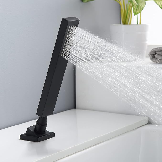 sumerain Black Roman Tub Faucet Waterfall Bathtub Faucet With Hand Shower, High Flow Rate