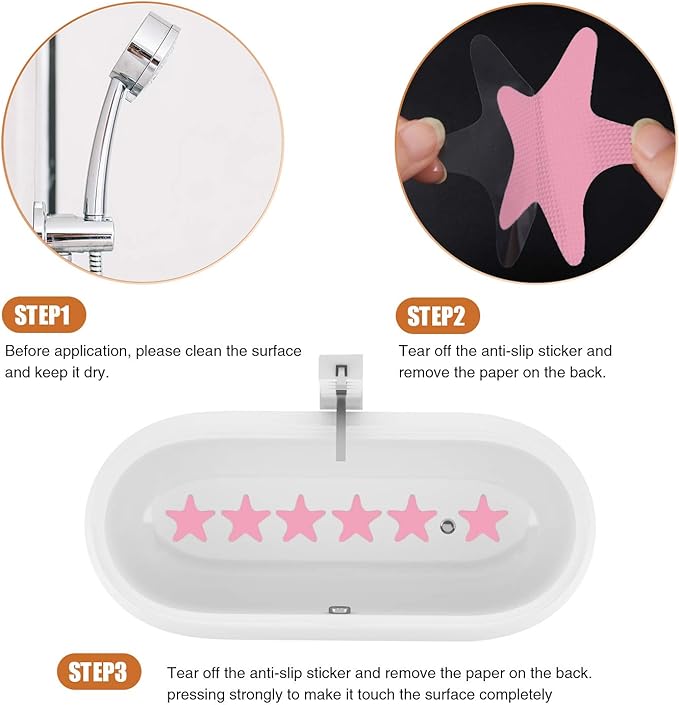 Anti Slip Shower Stickers Safety Bathtub Strips Adhesive Decals with Premium Scraper (Pink)