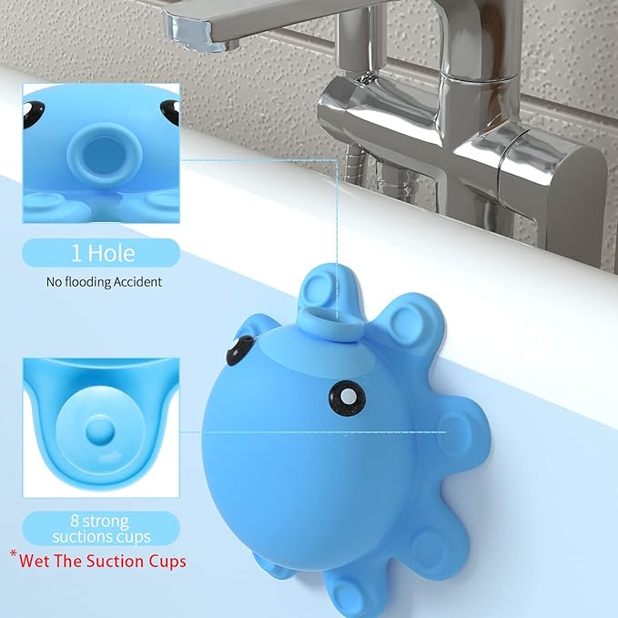 Bathtub Overflow Drain Cover Tub - Silicone Bathroom Overflow Drain Cover, Bath Tub Overflow Cover, Bathroom Spa Accessories, Adds Inches of Water for Deeper&Warmer Bath，Blue
