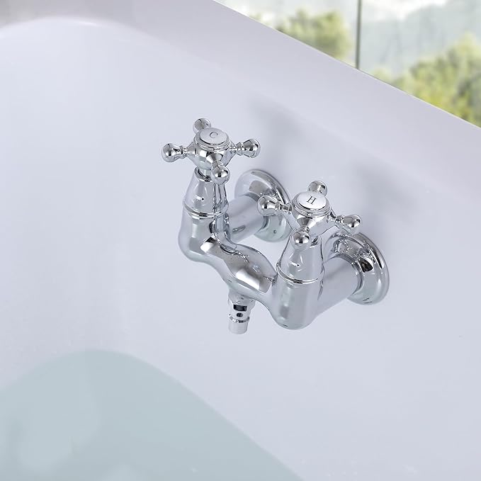 SUMERAIN Wall Mount Tub Faucet Vintage Leg Tub Filler 3-3/8 Inch Center High Flow Chrome