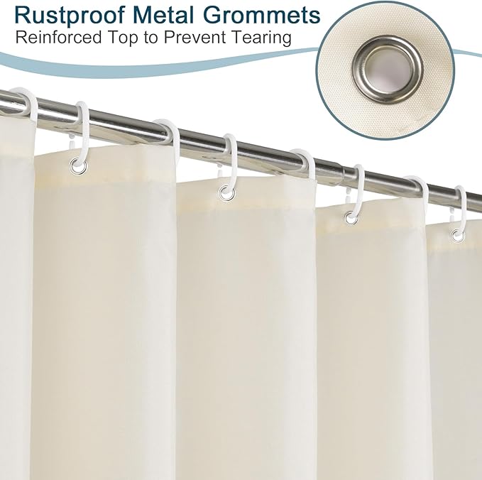 AooHome 72x96 inch Polyester Shower Curtain Liner, Extra Long Bathroom Curtain for Hotel with Hooks, Weighted Hem, Water Repellent, Beige
