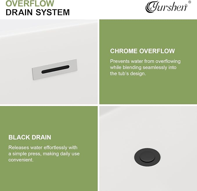 59" Freestanding Acrylic Bathtub White Roll Top Soaking Tub with Black Drain Sleek Finish for Contemporary Bathrooms, YSB9219