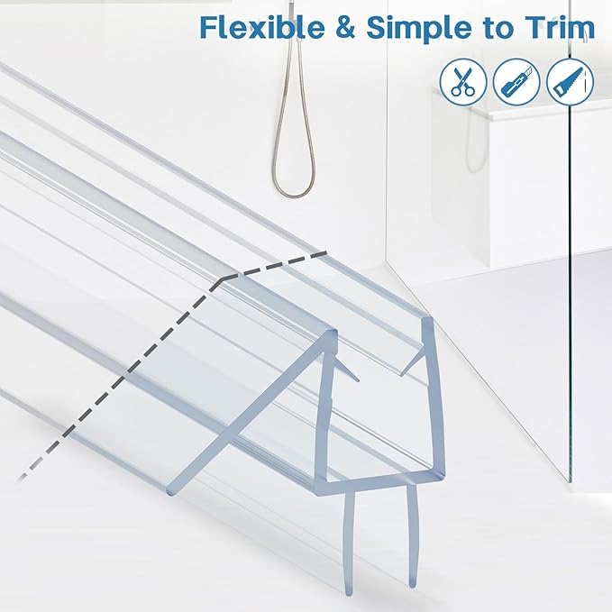 Shower Door Bottom Seal Strip, 2PCS Seal Strip, Ultra Clear PVC, 39" Length, Fits 8mm Thick Glass, Prevents Leaks, Easy Installation, No Adhesive Required (Ultra Clear, 39in for 5/16"(8mm) Door)