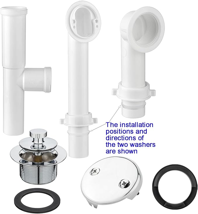 (1 Pack) Yariwiz 1-1/2" Polished Chrome Bathtub Tub Drain Kit Bath Waste Overflow Drain Tube Assembly with Universal Lift & Turn Bathtub Drain and Overflow Faceplate Polished Chrome
