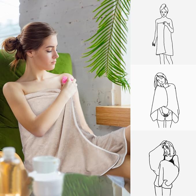 KinHwa Microfiber Bath Towel Large Bathroom Towel Absorbent Shower Towels Soft Bath Towels Large Size for Women Men Ideal for Spa, Swimming, Pool Beige 2 Pack 30inch x 60inch