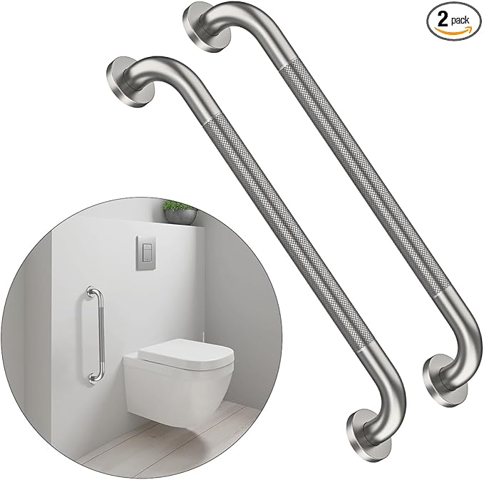 24 Inch Anti Slip Shower Grab Bar, Munzong 2 Pack Stainless Steel Bathroom Grab Bar, Brushed Nickel Knurled Bathroom Balance Bar,Safety Hand Rail Support Handicap Elderly Senior Assist Bath Handle