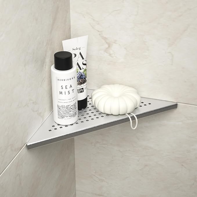Corner Shower Shelf, 304 Stainless Steel 10" Brushed Recessed Shelf for Bathroom, Grout in Shelf for Tiled Wall
