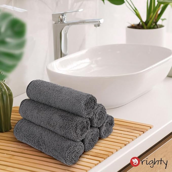 Orighty 6-Pack Grey Hand Towels - Quick Drying & Absorbent Microfiber Gym Towels 16x28 inches - Lightweight & Thin Grey Yoga Towel - Multi-Purpose Camping Towel for SPA, Hotel & Bathroom