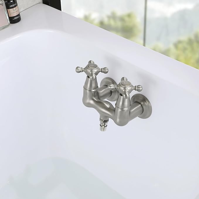 SUMERAIN Vintage Tub Faucet Wall Mount Tub Filler 3-3/8-Inch Center Two Cross Handles Brushed Nickel