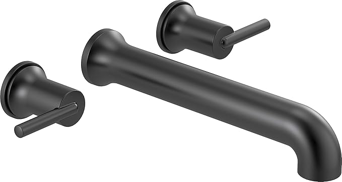 Delta Wall Mount Bathroom Faucet 3 Hole, Matte Black Bathroom Sink Faucet for Vanity, Matte Black T5759-BLWL (Valve Not Included)