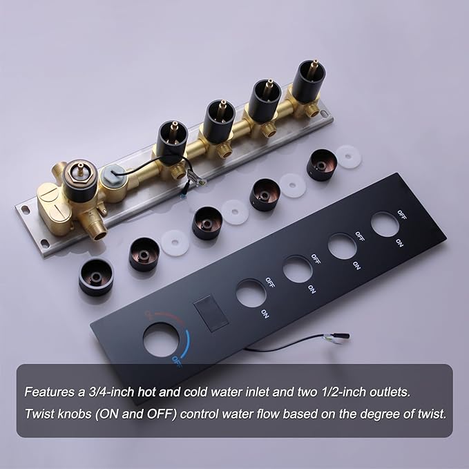 Matte Black Shower System with 6 PCS Body Jet, 16X24 inch Ceiling Mount Showerhead and Handheld Spray, Digital Temperature Display 4 Function Shower Faucet Set