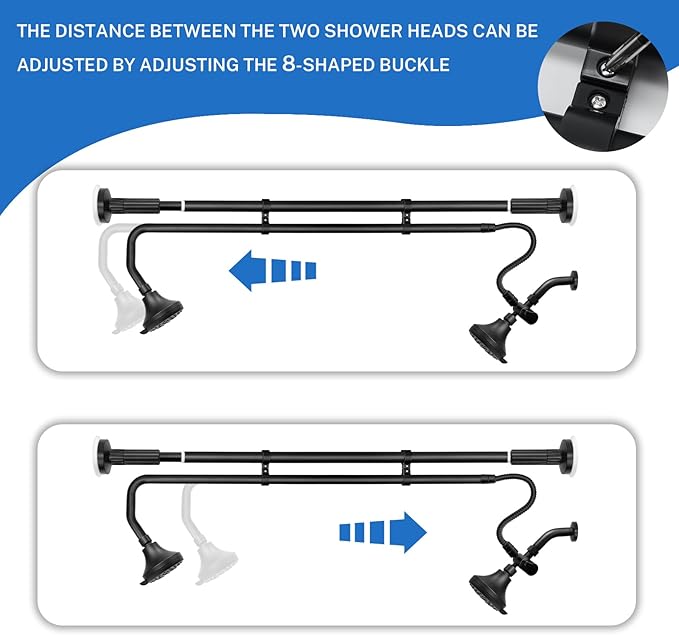 Tandem Shower Heads, Double Shower Head for Couples, Dual Shower Head System for Two People, High Pressure and Adjustable Double Shower Heads (Black)