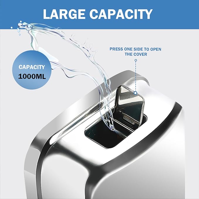 2 Pack 1000ml Hand Soap Dispenser, Commercial Soap Dispenser Wall Mounted, Stainless Steel Refillable Soap Liquid Dispenser for Bathrooms, Toilets, Hotels, Restaurants (Silver)