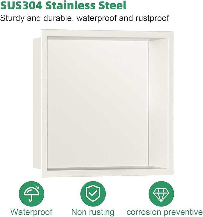 SaniteModar Shower Niche, Stainless Steel Shower Niche 12" X 12" No Tile Needed, Recessed for Bathroom Storage, Warm White (Warm White, 12x12)