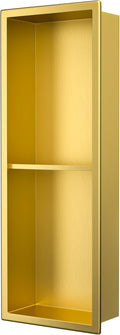 Stainless Steel Shower Niche 8"×24" Gold Double Shelf No Tiled Needed Niche Shower for Bathroom Wall Recessed Bathroom Shelf for Storage