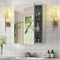 Bathroom Medicine Cabinet with Mirror, 14x18 Recessed or Wall Mirror Medicine Cabinet with Storage Adjustable Glass Shelves, Beveled Edge Mirrored Door with Aluminum Cabinet Hinges