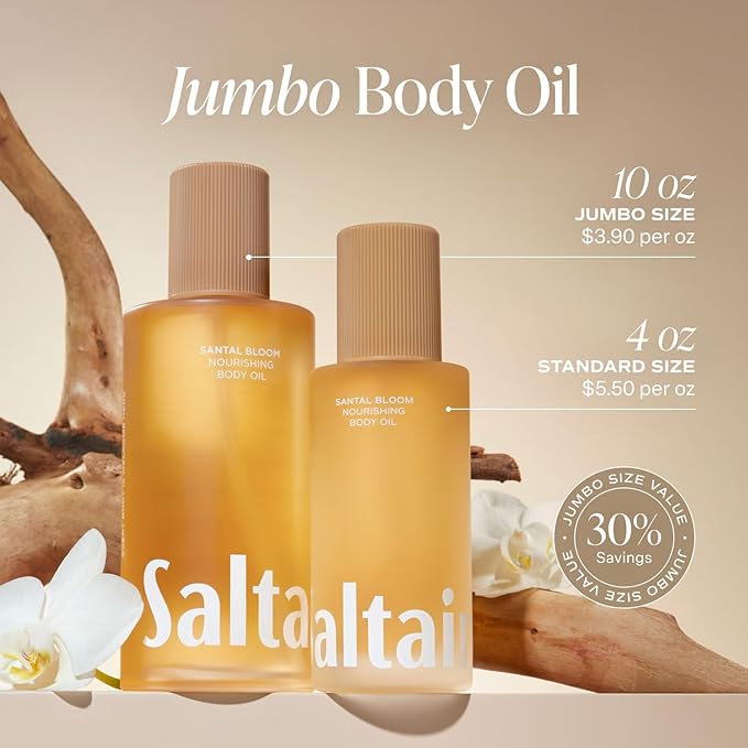 Saltair Body Oil. Jumbo Size Santal Bloom After Shower and Bath Oil for Women and Men. Botanical, Non-Greasy, and Well-Absorbing Moisturizer for Hydrating Dry Skin – 10oz Bottle