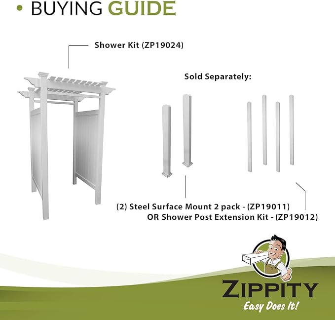 7.4ft H x 5.1ft W x 3.9ft L (1 Enclosure) Zippity Oceanside Outside Shower Enclosure Kit, White Vinyl Outdoors Shower Kit for Pool Shower, Outdoor Changing Room, Beach Shower, Outdoor Bathroom ZP19024