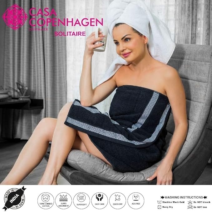 CASA COPENHAGEN Solitaire 6 Pieces Towel Set- Lime Green, 600 GSM 2 Bath Towel 2 Hand Towel 2 Washcloth, Designed in Denmark Made of Soft Egyptian Cotton for Bathroom, Kitchen & Shower