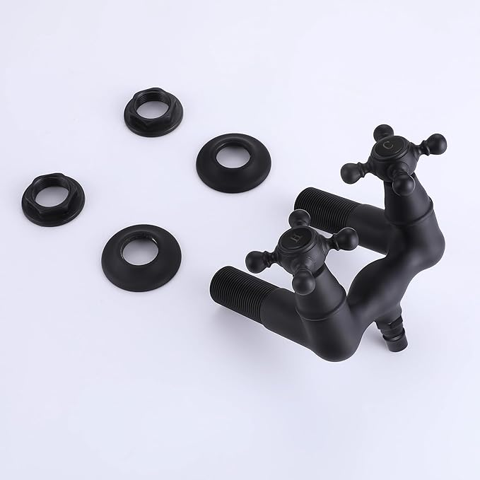 SUMERAIN Vintage Leg Tub Filler 3-3/8-Inch Center Wall Mount Tub Faucet, Cross Handle Matte Black
