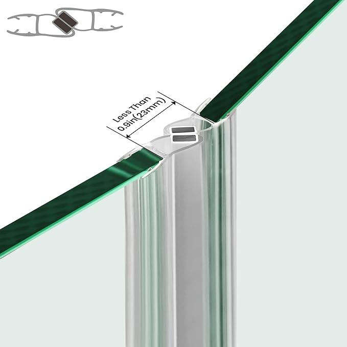 Bathroom Shower Glass Door Side Seal Strips, Length 78 Inch 2PCS Transparent PVC Door Side Seall Strips with Magnetic Stripe for 3/8" (10MM) Thick Framless Glass Panel