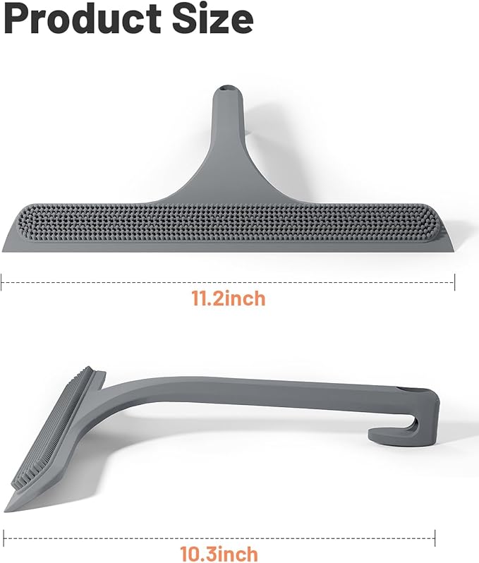 2-in-1 Silicone Shower Squeegee with Hook,Dual-Sided Design with Scraper & Scrub Surface,Rust-Proof Stainless Core,Streak-Free Bathroom Squeegee for Glass Doors,Mirrors,Windows,Car Windshields (Gray)