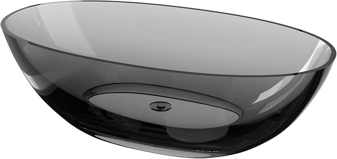 Stone Resin Freestanding Bathtub 71", Elegant Oval Shape Soaking Tub, Solid Surface Stand Alone Bathtub with Drain & Integrated Slotted Overflow Transparent Grey AMFS303-1800 Grey