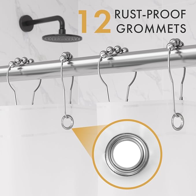 AmazerBath 2 Pack Thin Shower Curtain Liners, 72 x 78 Inches PEVA 3G Shower Curtains with Stones and 12 Grommet Holes, Waterproof Thin Plastic Liners- Frosted