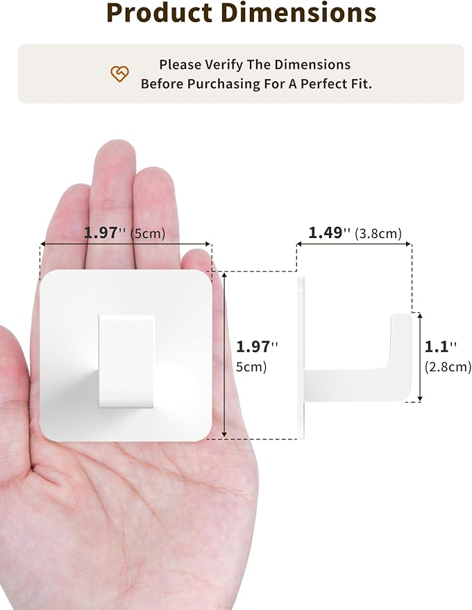 Square Self Adhesive Towel Hooks - 4 Pack Matte White Metal Hooks, Right-Angle Design for Towels, Robes & Hats, Organize Bathroom, Kitchen, Entryway, Doors, Cabinets on Smooth Surfaces