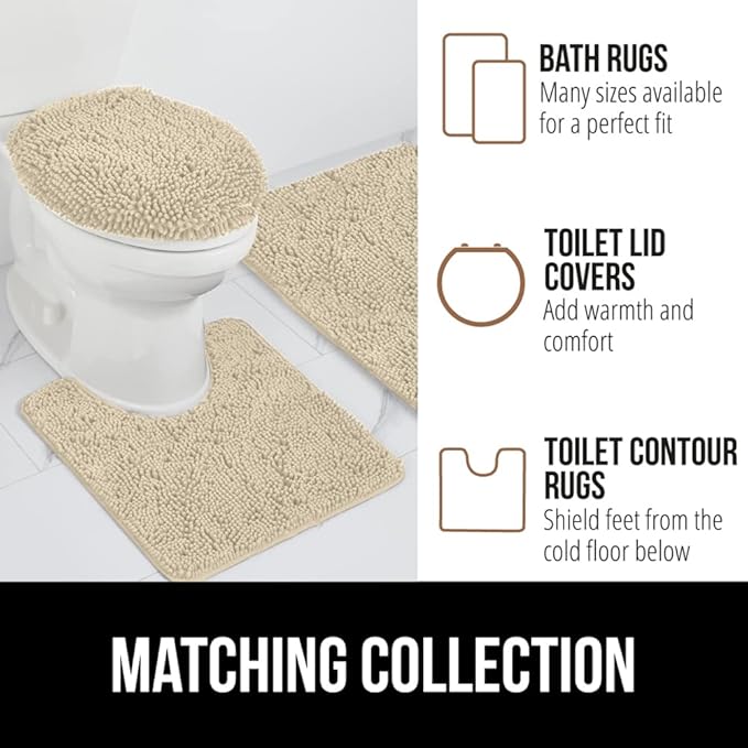 GORILLA GRIP Bath Rug Mat 44x26, Thick Soft Absorbent Chenille, Quick Dry Microfiber Mats, Rubber Backing Washable Shower Floor Rugs, Bathmat Runner, US Designed Bathroom Home Decor Accessories Sand