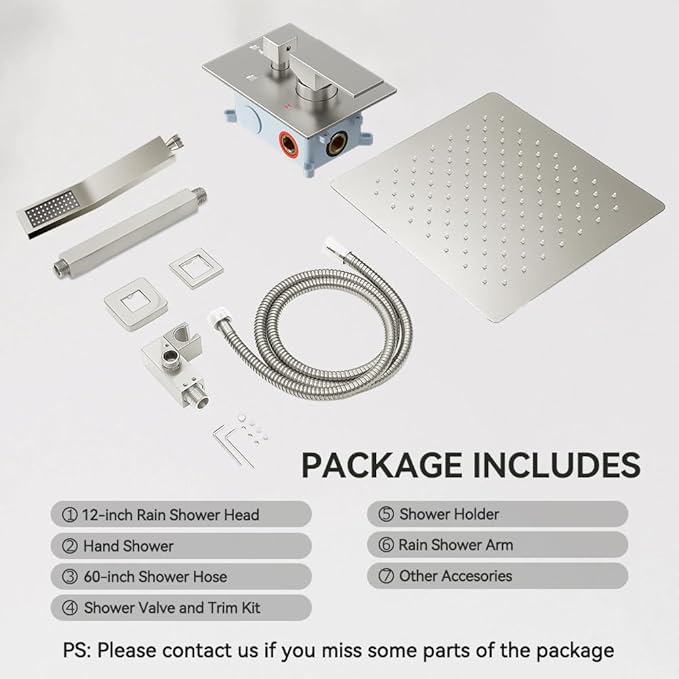Shower Faucet Set Brushed Nickel Shower System, Starbath 12 Inch Rain Shower Head and Handheld Spray Shower Set Complete Ceiling Mounted,2 Way Pressure Balance Shower Valve and Trim Kit Included