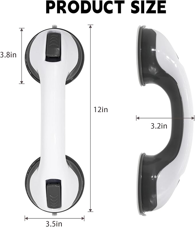 2-Pack Grab Bars for Bathtubs and Showers, 12 inch Shower Handle Suction Shower Bar, Safety Bars for Shower Chair, Bathroom Grab Bar for Senior，No Drilling Removable (Black, 12 inch)