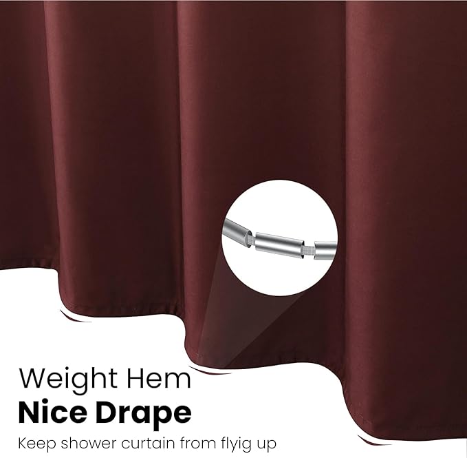 Fabric Shower Curtain, Ombre Burgundy Microfiber Cloth Shower Curtains for Bathroom, Modern Waterproof Bathroom Curtains, 72" W x 72" H